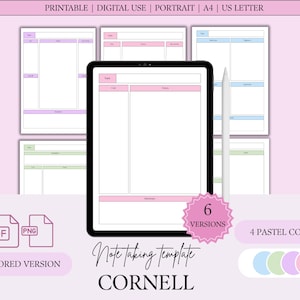 Färglagda boxningstema Cornell-anteckningsmallar: 6 layouter, porträtt (digital PDF-nedladdning)