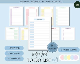 Pastel To-Do List Printable: A4 & A6 Study Notepad (PDF Download)