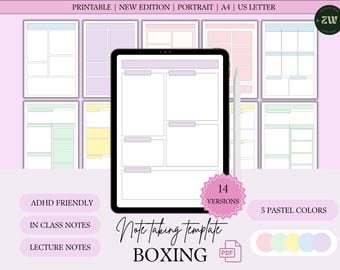 Pastel Boxing Note Taking Templates: A4 & US Letter (Digital Download PDF)