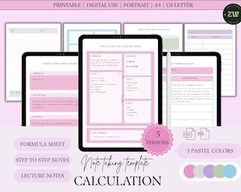 STEM Calculation Notes Template: Problem Solving, Formulas (Printable PDF)