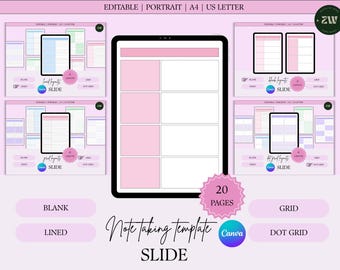 Slide Note-Taking Template | Canva Editable, A4 & US Letter (Digital Download)
