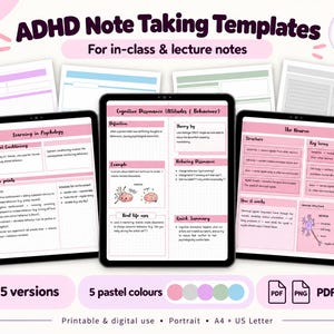 Plantillas para tomar apuntes para personas con TDAH: Hojas de estudio que facilitan la concentración (Imprimibles + Descarga digital)