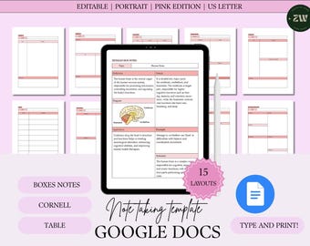 Pink Google Docs Note-Taking Template | Cornell Notes, Study Planner (US Letter)