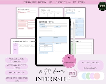 Internship Planner Templates: Weekly Log, Meeting Notes, Project Tracker (PDF)
