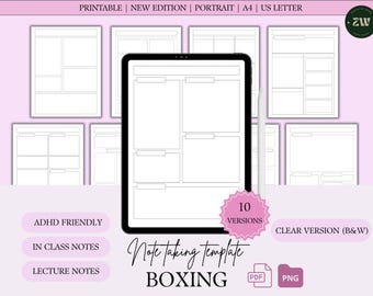 Boxing Note Taking Template: ADHD Friendly Lecture Notes (Digital Download)