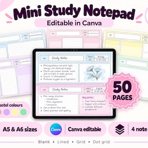 Editable Study Notepad: A5 A6 Landscape Layout (Canva Template)