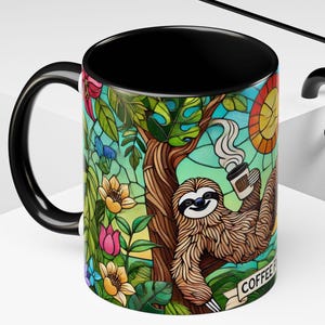 Sloth Coffee Mug: Stained Glass Jungle Art, Tropical Gift