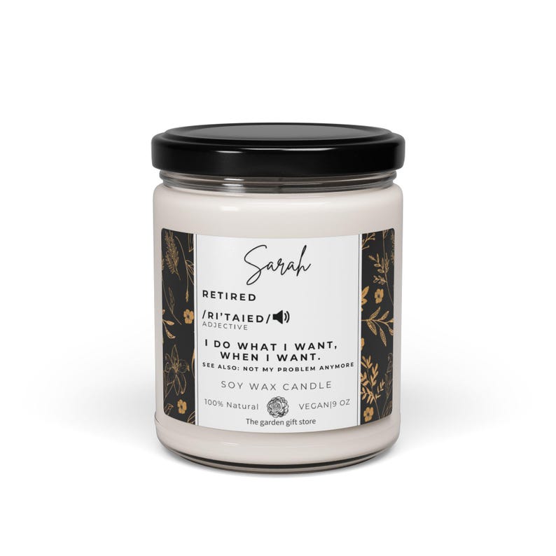 Retired Definition Candle, Personalized Soy Wax Candle Gift for Retiree