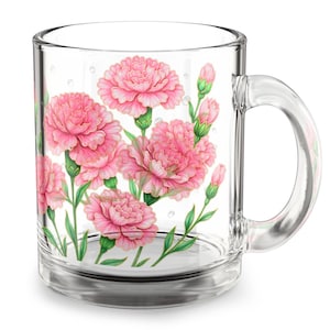 Mug en verre oeillet de janvier : tasse à thé café fleur de naissance