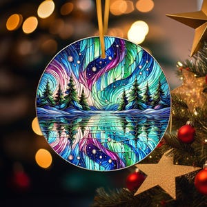 Northern Lights stain glass style Ornament ,Aurora Borealis Christmas Tree Decoration,ceramic ornament