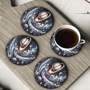 Cosmic Saturn Coasters - Space-Themed Drink Coasters for Galaxy Lovers