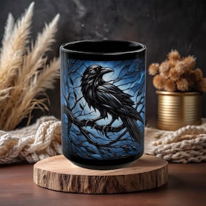 Raven Mug: Mystical Stained Glass Gothic Crow Coffee Cup