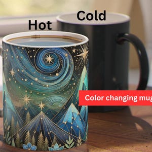 Mystische Farbwechsel Tasse Berg & Sternennacht Design, perfektes Geschenk für Naturliebhaber, einzigartiges Trinkgeschirr, gemütliches Dekor, Urlaubsbeifall