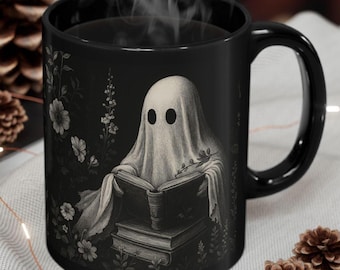 Ghostly Reading Mug: Spooky Halloween Coffee Cup
