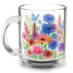 Floral Glass Mug: Colorful Tea & Coffee Cup, 10oz