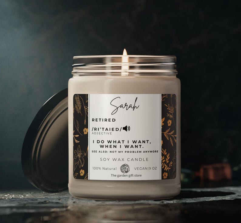 Retired Definition Candle, Personalized Soy Wax Candle Gift for Retiree