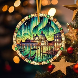 Venice Northern Lights Ceramic Christmas Ornament: Italy Travel Keepsake