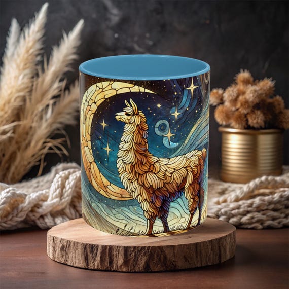 Celestial Llama Coffee Mug: Mystic Starry Night Design