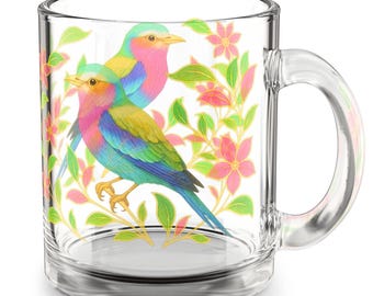 Botanische Vogel Glastasse: Bunte Blumen Teetasse