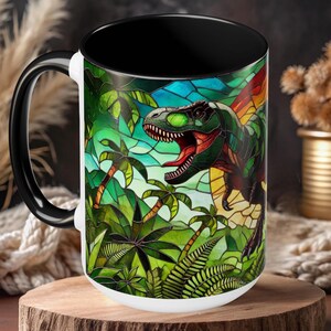 T-Rex Art Mug: Fantasy Dinosaur Coffee Cup, Black Ceramic (11oz or 15oz)