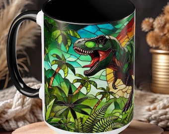 T-Rex Art Mug: Fantasy Dinosaur Coffee Cup, Black Ceramic (11oz or 15oz)