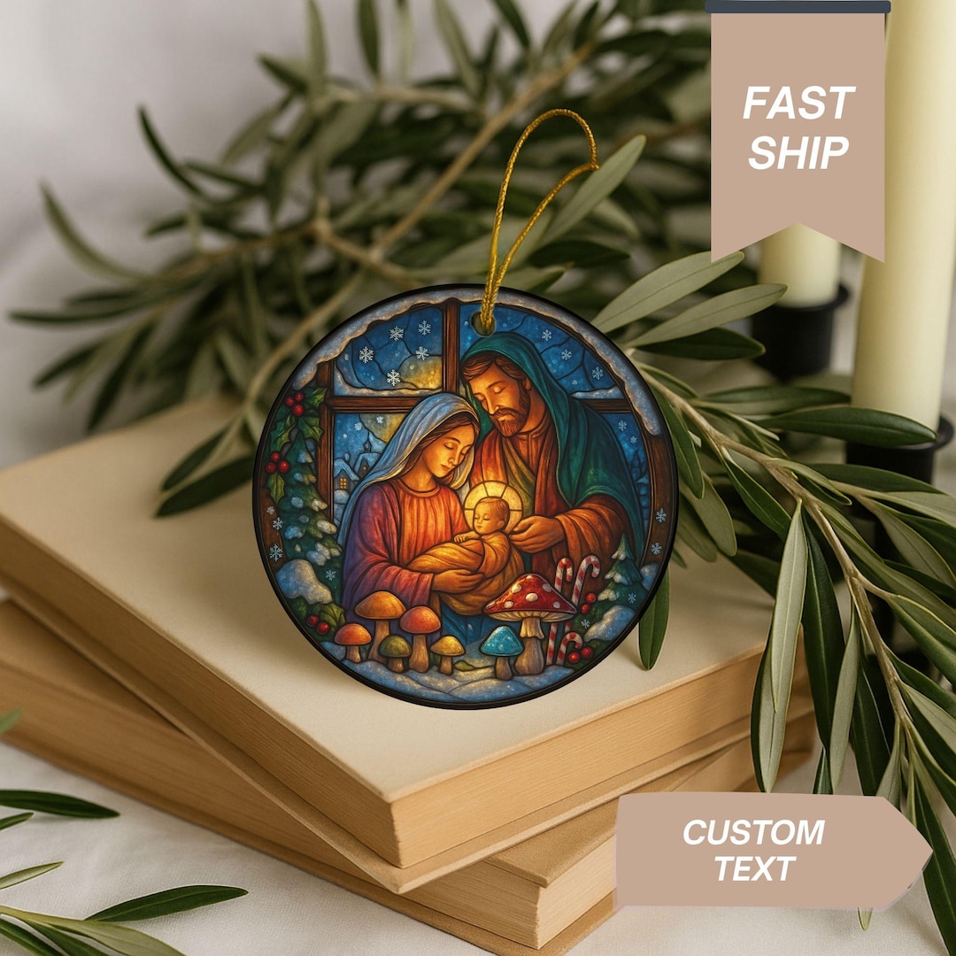 Stained Glass Nativity Ornament - Holy Family Christmas Decor - Baby ...