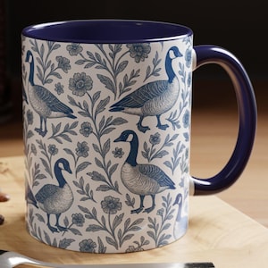 French Toile de Jouy Coffee Mug: Geese Floral Design