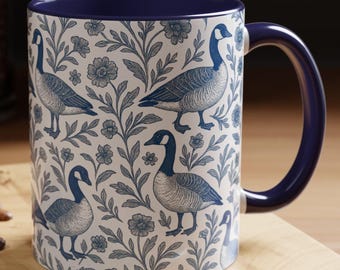 Geese French Toile de Jouy Coffee Mug: Floral Design