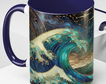 Stained Glass Beach ocean Mug Coastal Ocean Print Ceramic Mug Ocean Waves Art Painting Cup Beach Gifts Beach ocean Lover Gift