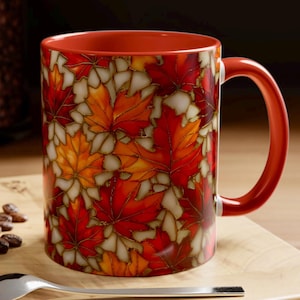 Fall Maple Leaf Mug: Stained Glass style Autumn Coffee Cup