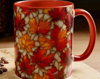 Fall Maple Leaf Mug: Stained Glass style Autumn Coffee Cup