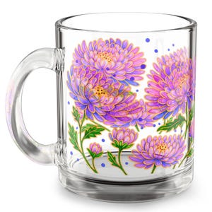 Mug en verre aster de septembre : tasse à thé et à café fleurs de naissance personnalisées