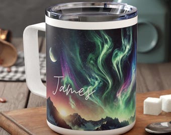 Copo térmico personalizado Aurora Boreal: Caneca térmica para viagem Aurora Boreal