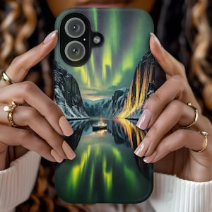 Aurora Borealis Boat Phone Case: Northern Lights Protective Cover