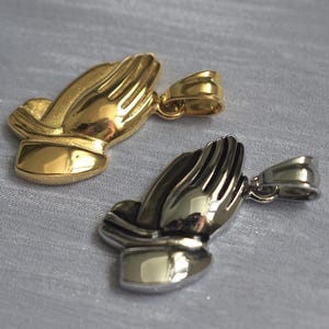 Praying Hands Pendant: 18K Gold or Silver Stainless Steel Unisex Charm