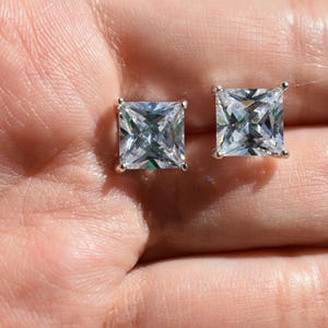 Princess Cut CZ Stud Earrings: Sterling Silver Square Design