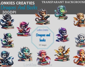 Akvarell babydrakar Clipart – Böcker, Fantasy Art (Kommersiellt bruk)