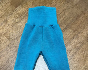 Wool Interlock Longies - Large - Teal - Cuffed - Hand Dyed - Wool Interlock - Grow With Me