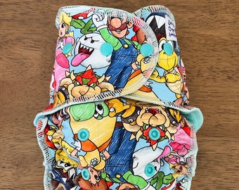Gamer Inspired Fitted Cloth Diaper - Stay Dry Liner - Overnight Fitted - Optional Hemp or Bamboo Insert