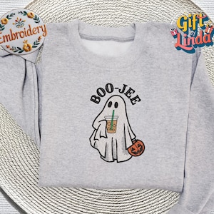 Sweat brodé fantôme d'Halloween : Pull effrayant « Boo Jee »