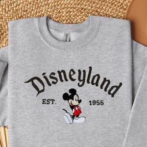 Disney Sweatshirt: Retro Mickey Mouse Embroidery - Cozy Heather Gray