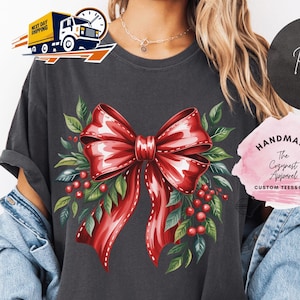 Red Christmas Bow Shirt: Holiday Graphic Tee - Comfort Colors