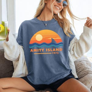 Amity Island 1975 Shirt, Jaws Movie Tee, Shark Week T-Shirt, Retro Beach Thriller Shirt, Great White Shark Fan Gift, Horror Unisex Tee