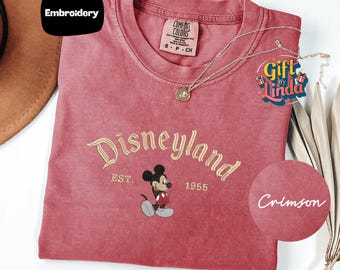 Embroidered Disneyland EST 1955 Comfort Colors T Shirt Mickey Mouse Vintage Tee Cozy Disney Fan Gift