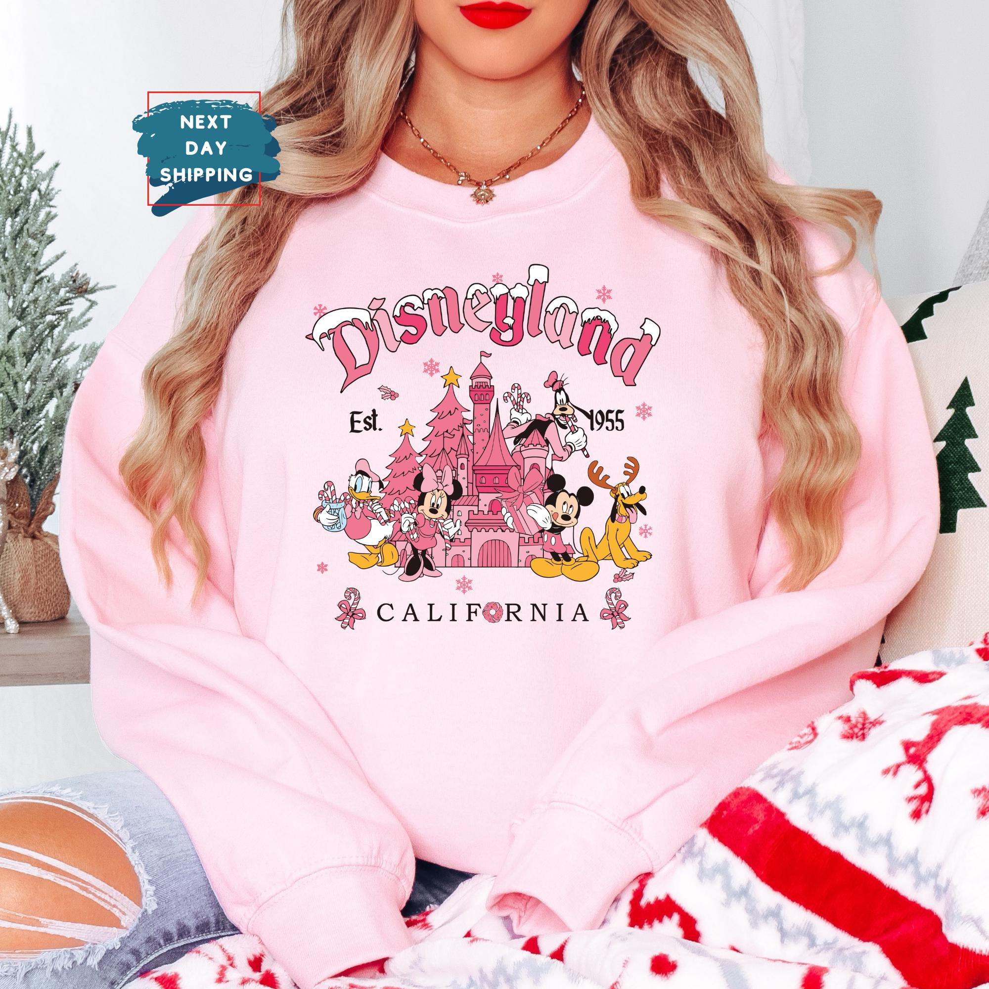 Pink Mickey and Friends Disney Christmas Sweatshirt, Disneyland Christmas  Hoodie, Christmas Gift for Disney Lovers,Christmas Sweat for Girls