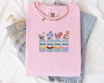 Embroidered Summer Garden T Shirt Gift For Her, Cottage Floral Soda Can Shirt, Comfort Colors Wildflower Tee Retro Drink Can Shirt