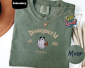 Florida Disneyworld Halloween Ghost Shirt, Embroidered Mickey Ghost Comfort Colors Tee, Est 1971 Pumpkin Spooky Vacation Outfit