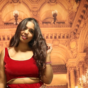 Velvet Crop Top & Brocade Silk Skirt Set: Indian Party Outfit