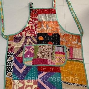 Handmade Kantha Vintage Quilt Apron Reversible Cotton Kitchen