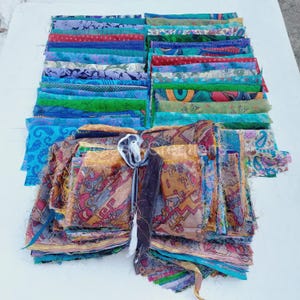 Vintage Silk Fabric Scraps: Indian Saree Remnants, Quilting Lot (20 Pcs)